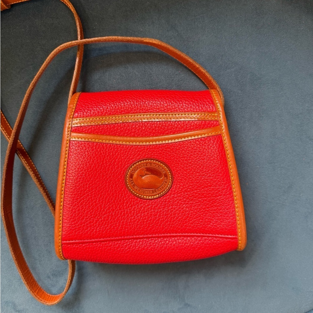Vintage Dooney & Bourke Red AWL Mini Crossbody Bag British Tan USA - Picture 3 of 9